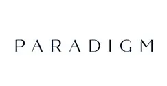 A logo of Paradigm eyewear in white background