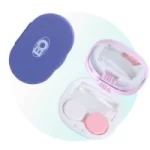 Lens cases in purple and pink packaging