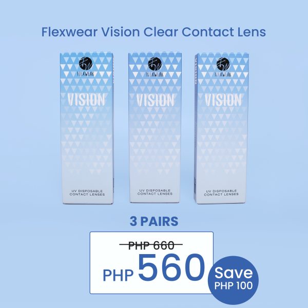 A Flexwear Vision clear contact lens in a box