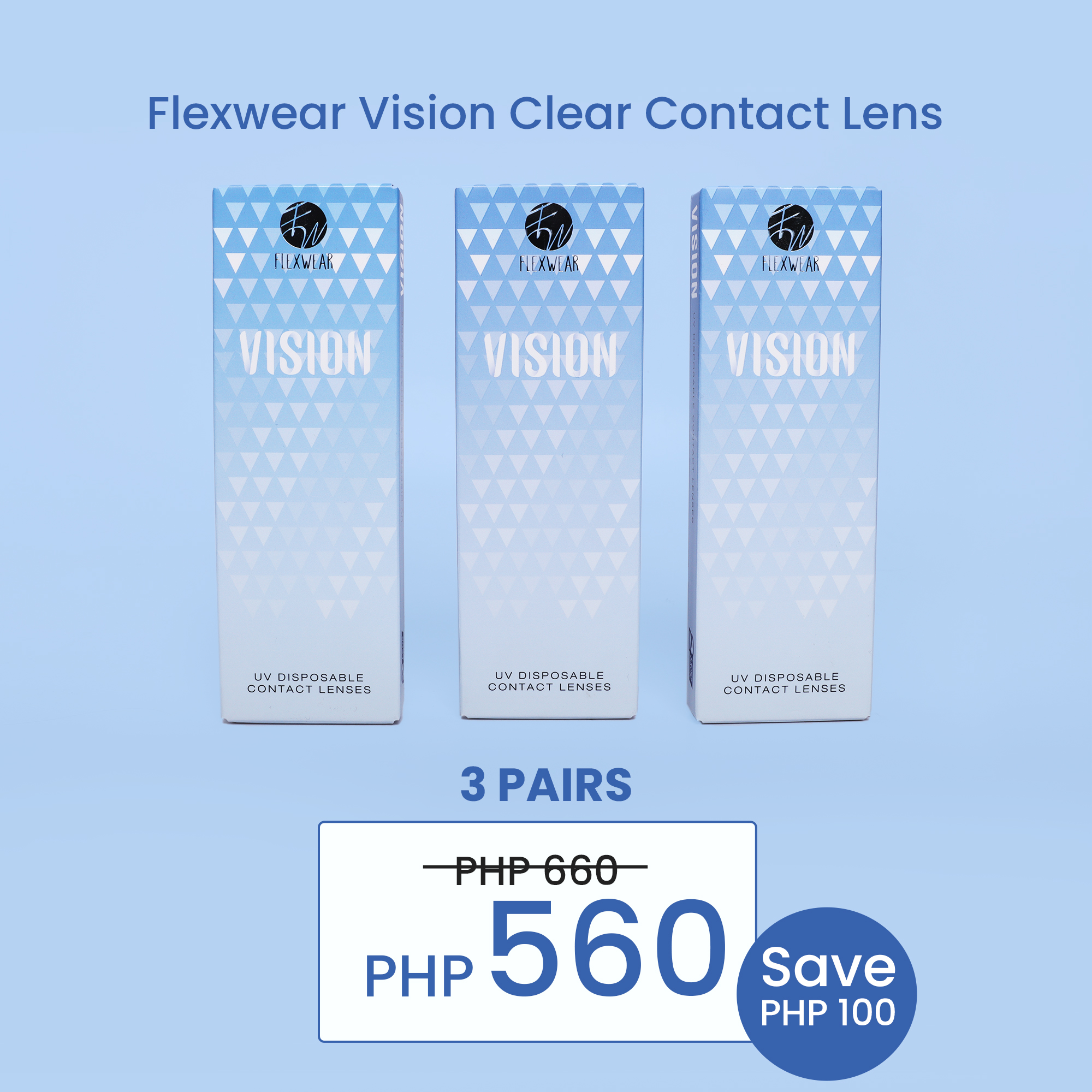 A Flexwear Vision clear contact lens in a box