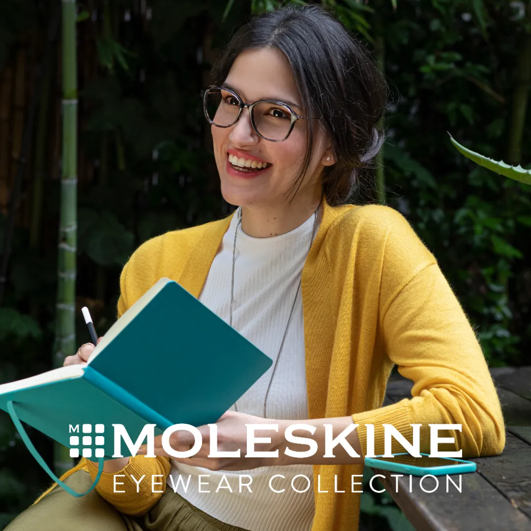 woman wearing moleskine eyeglasses